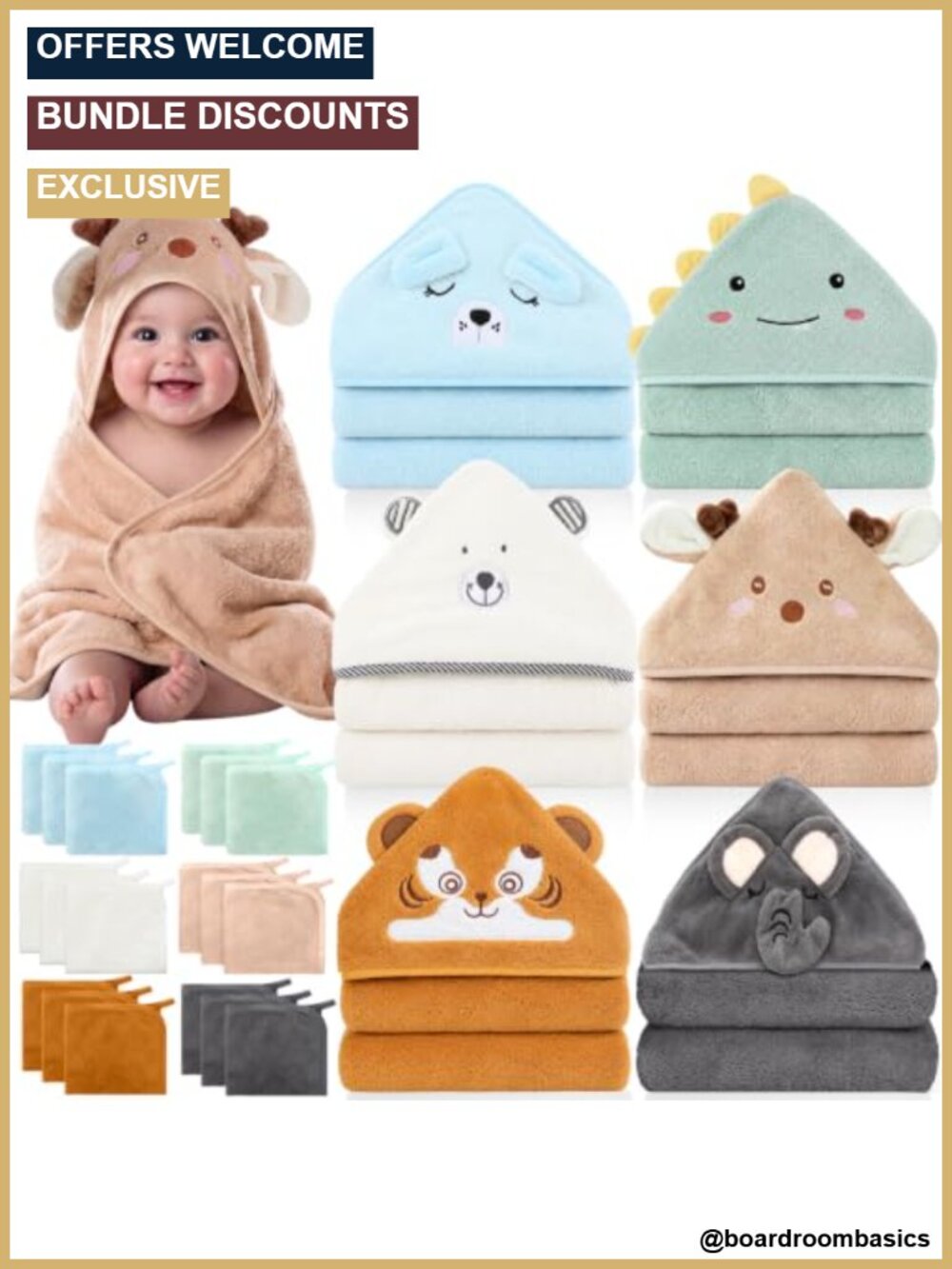 24 Pc Hooded Baby Towels Washcloths Set Coral Fleece